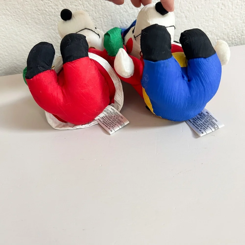 Vintage Snoopy Peanuts Christmas Tree Ornaments Plush set of two, Santa, Soldier